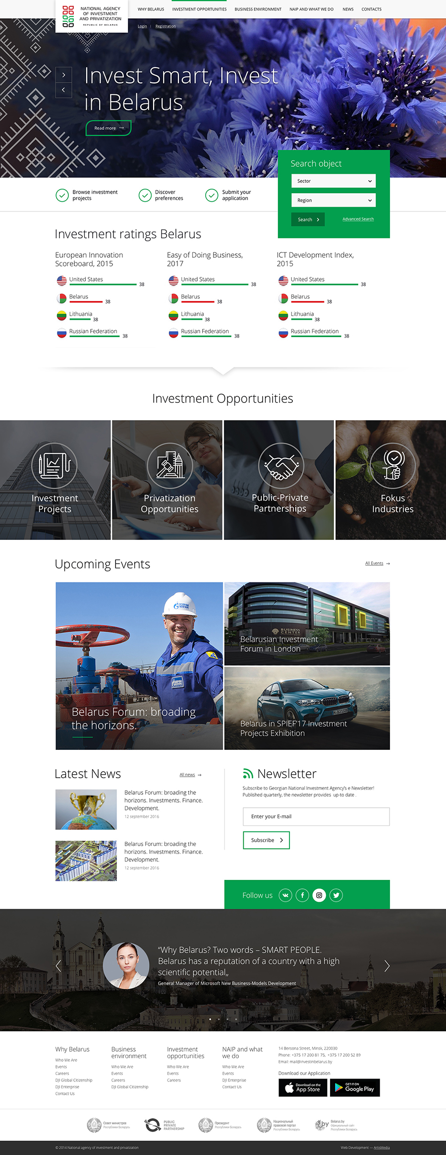 Website of the National Agency for Investment and Privatization – Investinbelarus.by